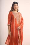 Samyukta Singhania_Rust Tissue, Shantoon, Chinon, Silk Embroidery, Zari-dori Shimmer Kurta Set _at_Aza_Fashions