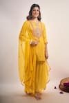 Shop Samyukta Singhania Yellow Tissue, Chinon, Silk, Chiffon Embroidery, Zari, Thread And Kurta Set Online at Aza Fashions Shop_Samyukta Singhania_Yellow Tissue, Chinon, Silk, Chiffon Embroidery, Zari, Thread And Kurta Set _Online_at_Aza_Fashions