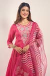 Samyukta Singhania_Pink Tissue, Shantoon, Chiffon Embroidery, Sequins, Lace Round Neck Anarkali Set _at_Aza_Fashions