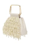 Shop_The Leather Garden_Ivory Beads, Pearls, Tassels Savera Mini Handbag _Online_at_Aza_Fashions