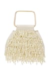 Shop_The Leather Garden_Ivory Beads, Pearls, Tassels Savera Mini Handbag _at_Aza_Fashions