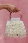 Buy_The Leather Garden_Ivory Beads, Pearls, Tassels Savera Mini Handbag _at_Aza_Fashions