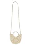 Shop_The Leather Garden_Ivory Beads, Pearls, Fabric Flowers, Sequins Khwab Half Moon Clutch Bag _at_Aza_Fashions