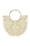 Buy_The Leather Garden_Ivory Beads, Pearls, Fabric Flowers, Sequins Khwab Half Moon Clutch Bag 
