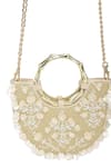 Shop_The Leather Garden_Ivory Beads, Pearls, Fabric Flowers, Sequins Khwab Half Moon Clutch Bag _Online