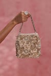 Buy_The Leather Garden_Gold Embroidery, Beads, Sequins Seher Floral Potli Bag _at_Aza_Fashions