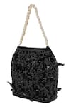The Leather Garden_Black Embroidery, Beads, Sequins Seher Handcrafted Potli Bag _at_Aza_Fashions