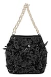 The Leather Garden_Black Embroidery, Beads, Sequins Seher Handcrafted Potli Bag _Online