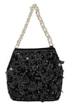 Shop_The Leather Garden_Black Embroidery, Beads, Sequins Seher Handcrafted Potli Bag _at_Aza_Fashions
