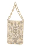 Shop_The Leather Garden_Ivory Embroidery, Metallic Thread, Beads Sukoon Bag _at_Aza_Fashions
