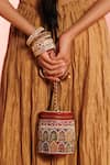 The Leather Garden_Red Embroidery, Beads, Zari Raaz Barrel Bag _Online_at_Aza_Fashions