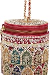 Buy_The Leather Garden_Red Embroidery, Beads, Zari Raaz Barrel Bag 