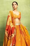 Vedika M_Orange Tissue, Silk Embroidery, Tassels, Floral Abstract Printed Lehenga Set _Online_at_Aza_Fashions