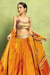 Vedika M_Orange Tissue, Silk Embroidery, Sequins, Floral Abstract Printed Lehenga Set  _Online_at_Aza_Fashions