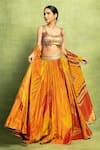 Buy_Vedika M_Orange Tissue, Silk Embroidery, Sequins, Floral Abstract Printed Lehenga Set  _at_Aza_Fashions