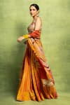 Buy_Vedika M_Orange Tissue, Silk Embroidery, Sequins, Floral Abstract Printed Lehenga Set  _Online_at_Aza_Fashions