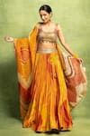 Shop_Vedika M_Orange Tissue, Silk Embroidery, Sequins, Floral Abstract Printed Lehenga Set  _Online_at_Aza_Fashions