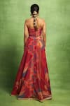 Shop_Vedika M_Red Tissue Zari, Mirrors Halter Neck Abstract Print Lehenga Set  _at_Aza_Fashions
