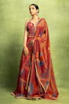 Buy_Vedika M_Red Tissue Zari, Mirrors Halter Neck Abstract Print Lehenga Set  _at_Aza_Fashions
