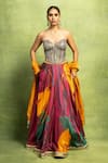 Buy_Vedika M_Red Tissue, Satin, Linen, Silk Embroidery, Abstract Floral Printed Lehenga Set _at_Aza_Fashions