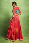 Shop_Vedika M_Red Satin, Tissue, Silk Embroidery, Lace, Abstract Floral Printed And Lehenga Set _at_Aza_Fashions