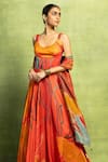 Vedika M_Red Tissue, Satin, Linen, Lycra, Silk Embroidery, Abstract Floral Lehenga Set _Online_at_Aza_Fashions