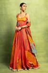 Buy_Vedika M_Red Tissue, Satin, Linen, Lycra, Silk Embroidery, Abstract Floral Lehenga Set _at_Aza_Fashions