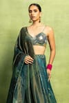 Vedika M_Green Tissue, Satin, Silk Mirrors, Sequins, Abstract Floral Print Lehenga Set  _Online_at_Aza_Fashions