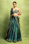 Buy_Vedika M_Green Tissue, Satin, Silk Mirrors, Sequins, Abstract Floral Print Lehenga Set  _at_Aza_Fashions