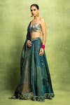 Shop_Vedika M_Green Tissue, Satin, Silk Mirrors, Sequins, Abstract Floral Print Lehenga Set  _Online_at_Aza_Fashions