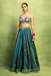 Vedika M_Green Tissue, Satin, Silk Mirrors, Sequins, Abstract Floral Print Lehenga Set  _at_Aza_Fashions