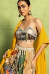Vedika M_Beige Tissue, Silk Embroidery, Sequins, Abstract Print Gathered Lehenga Set _Online_at_Aza_Fashions
