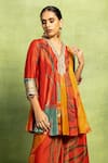 Vedika M_Red Tissue, Silk Embroidery, Sequins, Mirrors Printed Kurta And Flared Pant Set _Online_at_Aza_Fashions