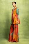 Buy_Vedika M_Red Tissue, Silk Embroidery, Sequins, Mirrors Printed Kurta And Flared Pant Set _Online_at_Aza_Fashions