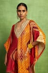 Vedika M_Orange Tissue, Satin, Linen, Silk Abstract Print Kaftan Top And Dhoti Pant Set _Online_at_Aza_Fashions