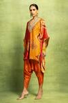 Buy_Vedika M_Orange Tissue, Satin, Linen, Silk Abstract Print Kaftan Top And Dhoti Pant Set _Online_at_Aza_Fashions
