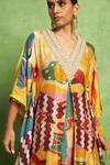 Vedika M_Multi Color Tissue, Satin, Linen, Abstract Print Kaftan Top And Dhoti Pant Set _Online_at_Aza_Fashions