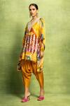 Shop_Vedika M_Multi Color Tissue, Satin, Linen, Abstract Print Kaftan Top And Dhoti Pant Set _Online_at_Aza_Fashions