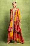 Buy_Vedika M_Pink Tissue, Silk Embroidery, Hand Paneled Kurta And Asymmetrical Pant Set _at_Aza_Fashions