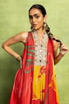 Vedika M_Red Tissue, Satin, Linen, Silk Abstract Floral Print Kurta And Sharara Pant Set _Online_at_Aza_Fashions