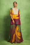 Shop Vedika M Yellow Tissue, Satin, Linen, Silk Abstract Floral Print Kurta And Flared Pant Set at Aza Fashions Shop_Vedika M_Yellow Tissue, Satin, Linen, Silk Abstract Floral Print Kurta And Flared Pant Set _at_Aza_Fashions