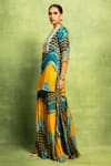 Shop_Vedika M_Blue Tissue, Satin, Linen, Silk Abstract Print Kurta And Flared Pant Set _Online_at_Aza_Fashions