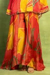 Buy_Vedika M_Red Tissue, Satin, Linen, Silk Abstract Floral Print Kurta And Flared Pant Set _Online_at_Aza_Fashions