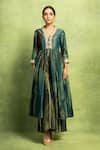 Buy_Vedika M_Green Tissue, Silk Embroidery, Abstract Floral Print Gathered Kurta And Pant Set _Online_at_Aza_Fashions