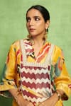 Buy_Vedika M_Yellow Tissue, Silk, Satin, Linen Abstract Print Hand Kurta And Pant Set _Online_at_Aza_Fashions