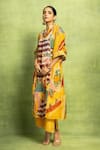 Vedika M_Yellow Tissue, Silk, Satin, Linen Abstract Print Hand Kurta And Pant Set _at_Aza_Fashions