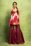 Vedika M_Pink Tissue, Satin, Linen, Silk Tassels, Abstract Print Kurta And Sharara Set  _at_Aza_Fashions