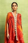 Buy_Vedika M_Orange Satin, Linen, Tissue Abstract Floral Print Jacket And Sharara Set _Online_at_Aza_Fashions