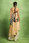 Shop_Vedika M_Beige Linen, Tissue, Silk Abstract Print Draped Off Top And Skirt Set _at_Aza_Fashions