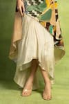 Buy_Vedika M_Beige Linen, Tissue, Silk Abstract Print Draped Off Top And Skirt Set _Online_at_Aza_Fashions